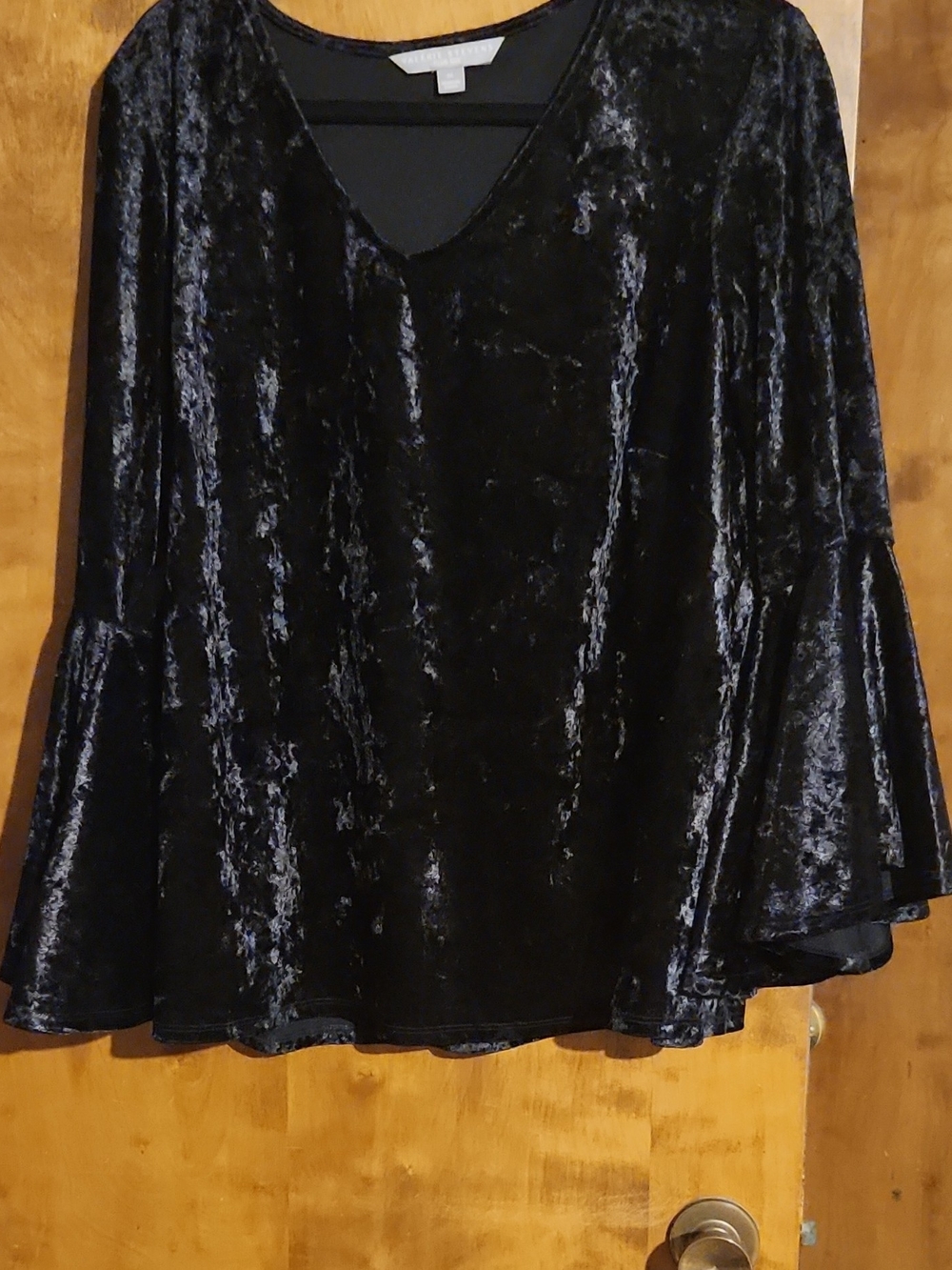 Valerie Stevens Black Crushed Velvet Bell-Sleeve Top